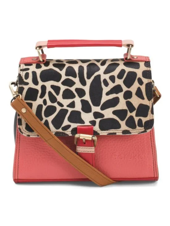 SORUKA Leather Vivian Animal Print Satchel - Picture 1 of 5